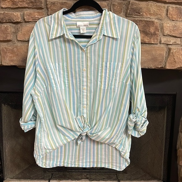 Jones New York blue, green and white striped top. Size 2X - Picture 1 of 9